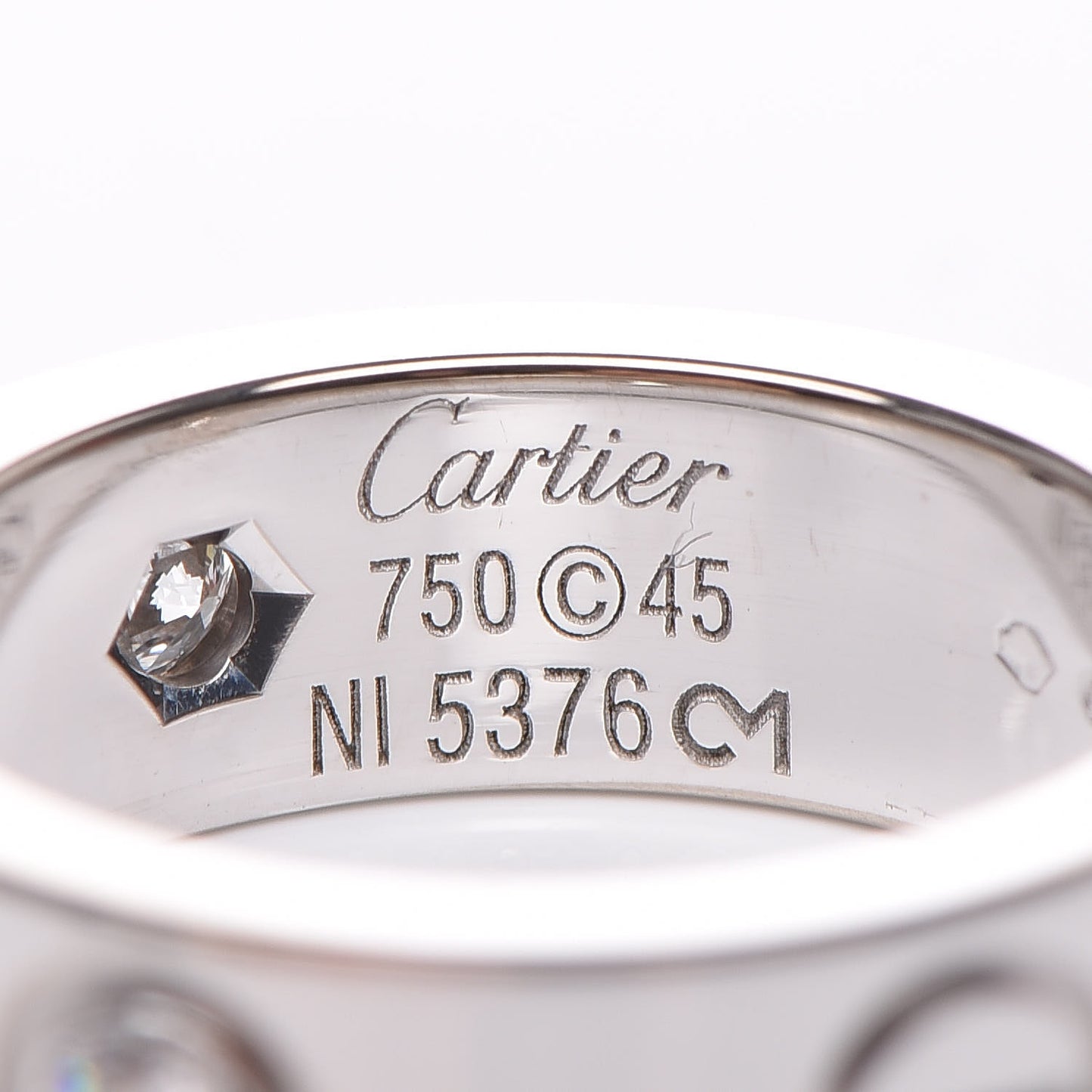 18K White Gold 3 Diamond 5.5mm LOVE Ring 45 3.25