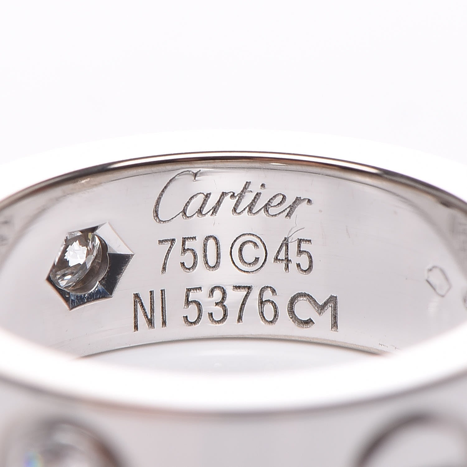 Cartier 18K White Gold 3 Diamond 5.5mm LOVE Ring 45 3.25 4 of 4