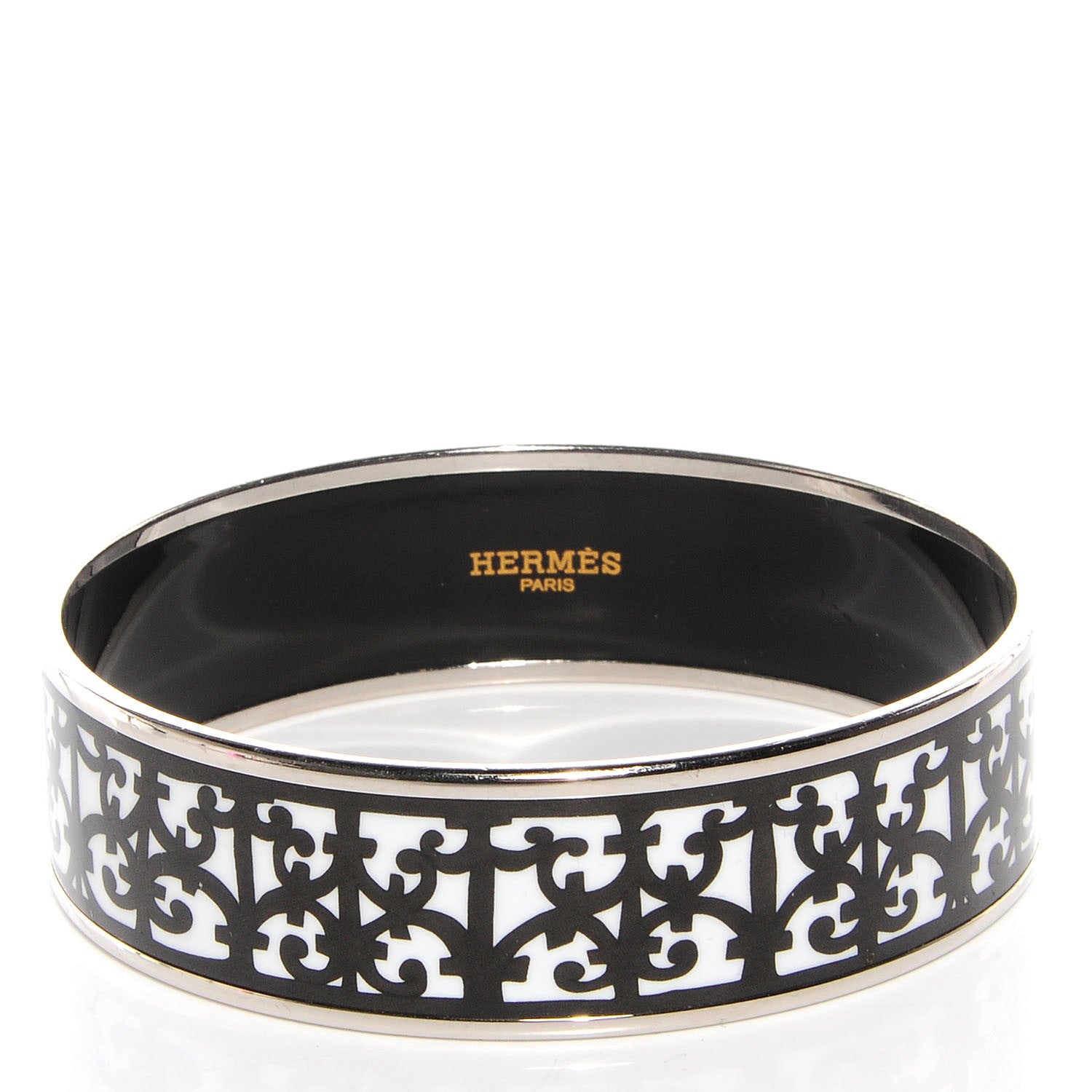 Hermes Enamel Printed Wide Balcons du Guadalquivir Bracelet 70 Black 3 of 5