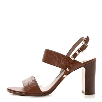 Valentino Garavani Pebbled Calfskin Rockstud Double Slingback Strap 85mm Sandals 39.5 Cuoio 1 of 13