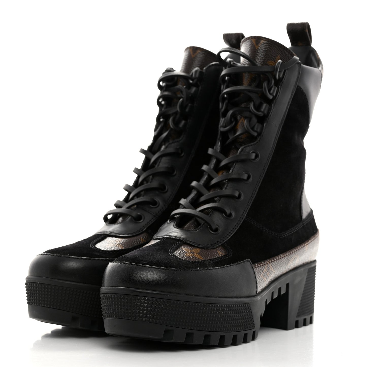 Suede Calfskin Monogram Laureate Platform Desert Boots 37 Black