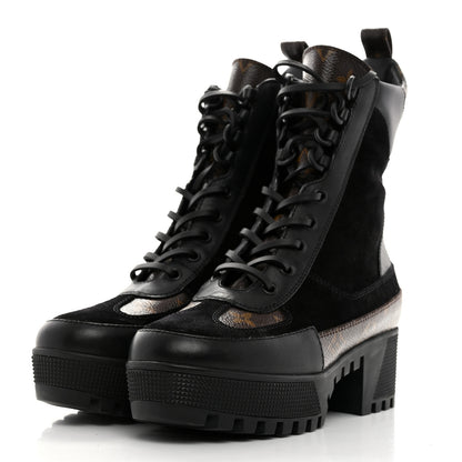 Louis Vuitton Suede Calfskin Monogram Laureate Platform Desert Boots 37 Black 2 of 8