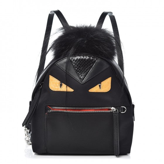 Nylon Vitello Dolce Goat Fox Fur Crocodile Monster Eyes Mini Backpack Black Sunflower