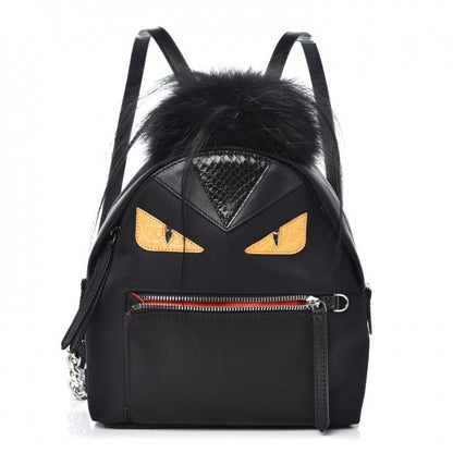 Fendi Nylon Vitello Dolce Goat Fox Fur Crocodile Monster Eyes Mini Backpack Black Sunflower 1 of 7