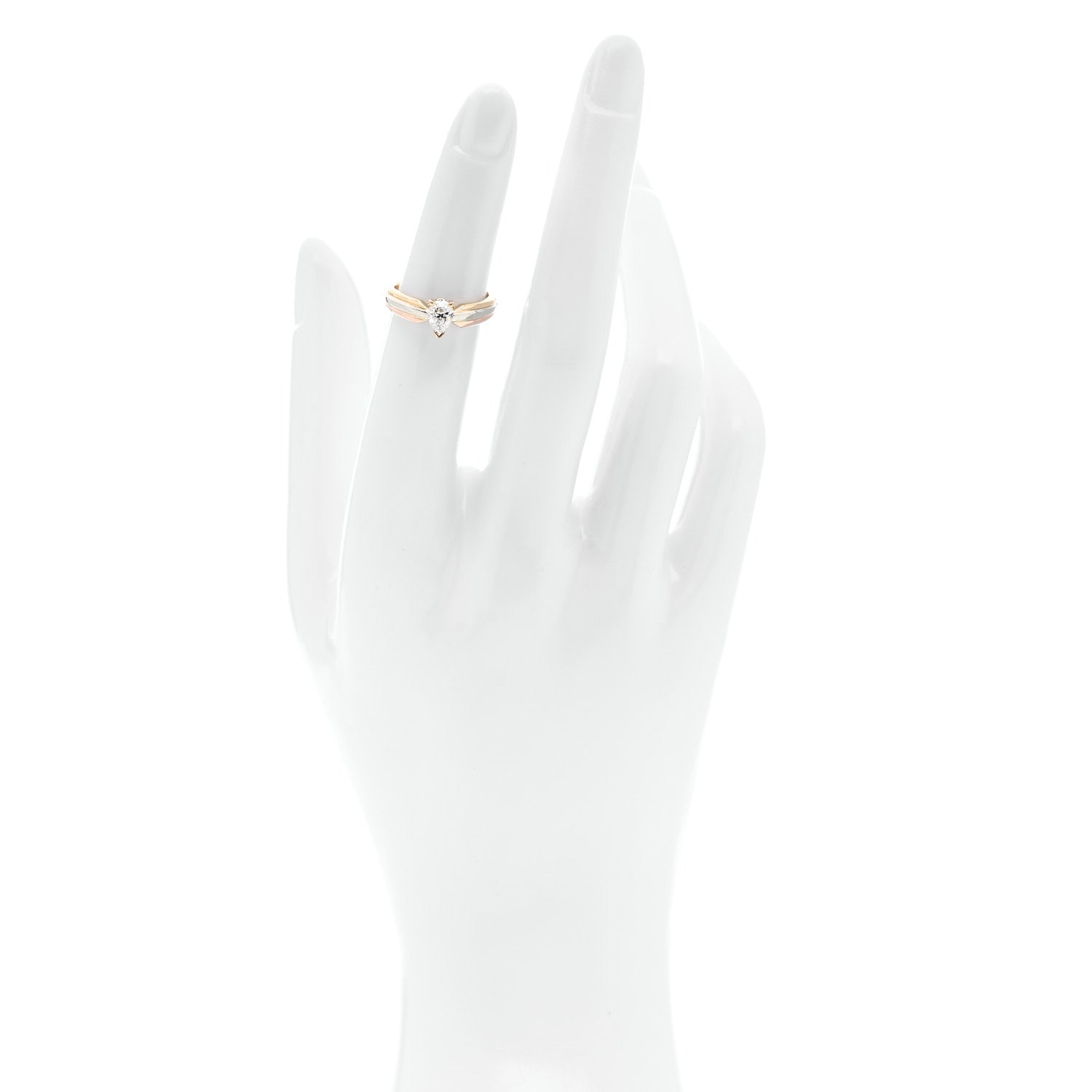 Cartier 18K Pink Yellow White Gold Diamond .36ct Pear Cut Trinity Engagement Ring 2 of 7