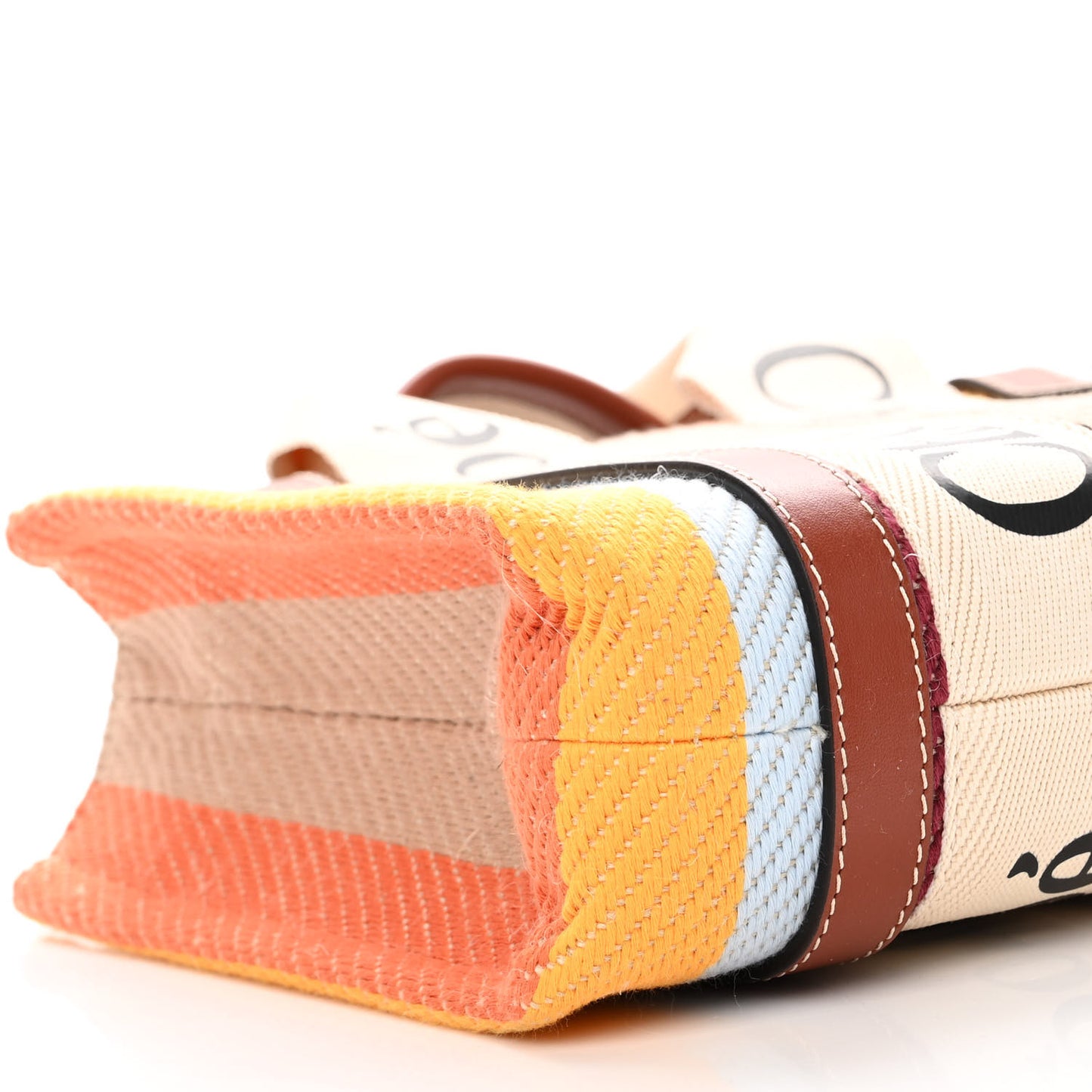 Cotton Calfskin Small Woody Striped Ribbon Tote Multicolor