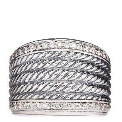 David Yurman Sterling Silver Diamond 18mm Wheaton Band Ring 54 7 1 of 5