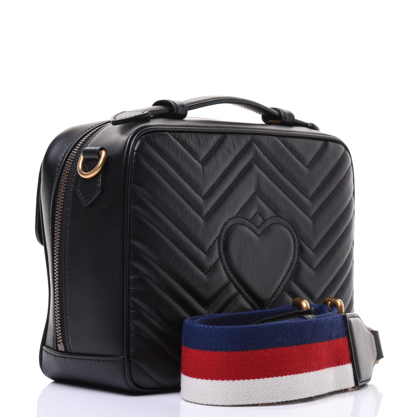 Calfskin Matelasse Sylvie Web Small GG Marmont Top Handle Shoulder Bag Black