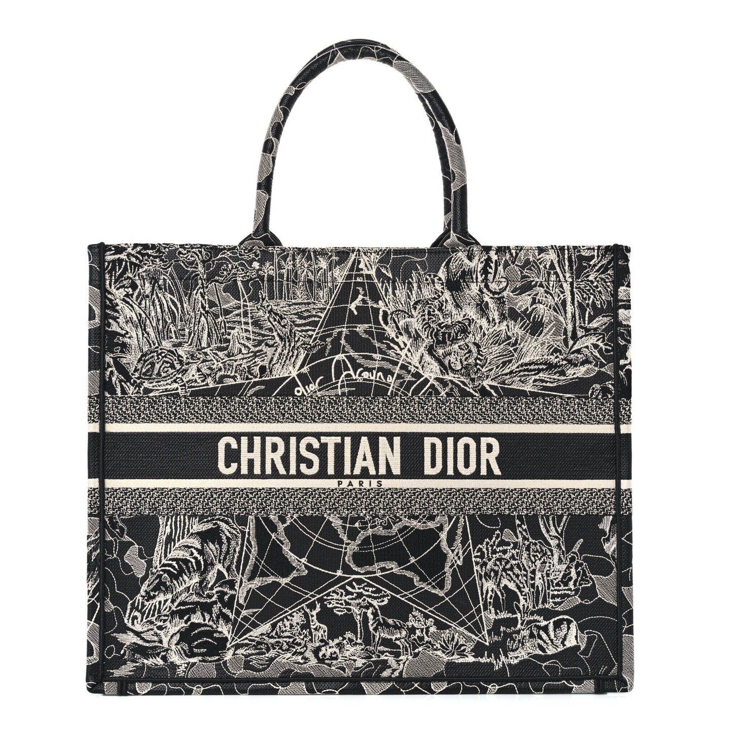 Canvas Embroidered Large Around The World Book Tote Black White