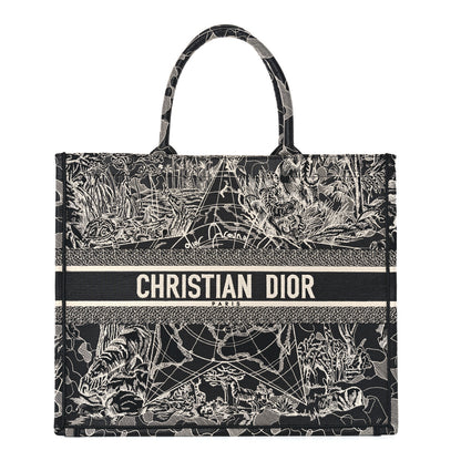 Christian Dior Canvas Embroidered Large Around The World Book Tote Black White 1 of 11