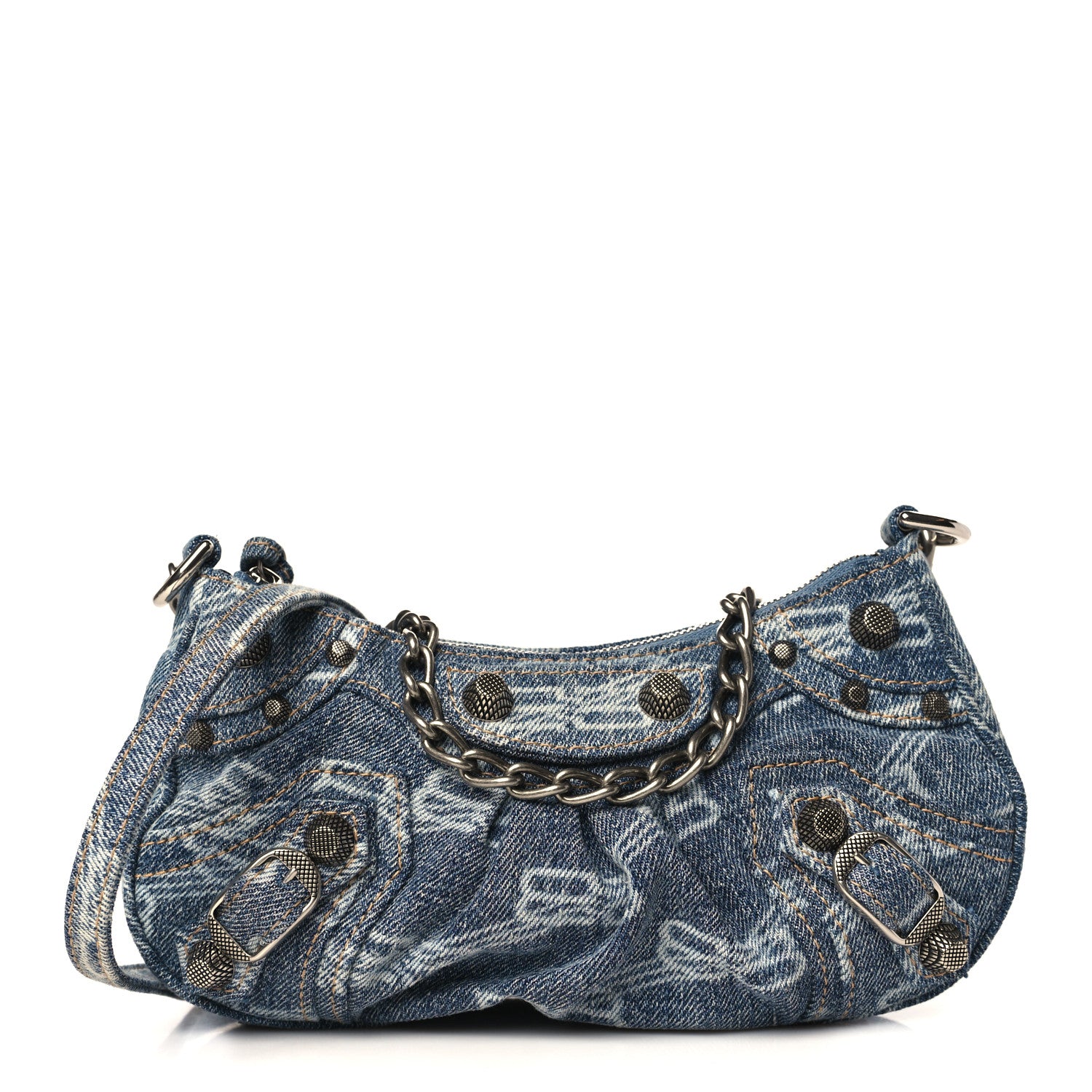 Balenciaga Bleached Denim BB Monogram Le Cagole Mini Purse With Chain Blue 1 of 9