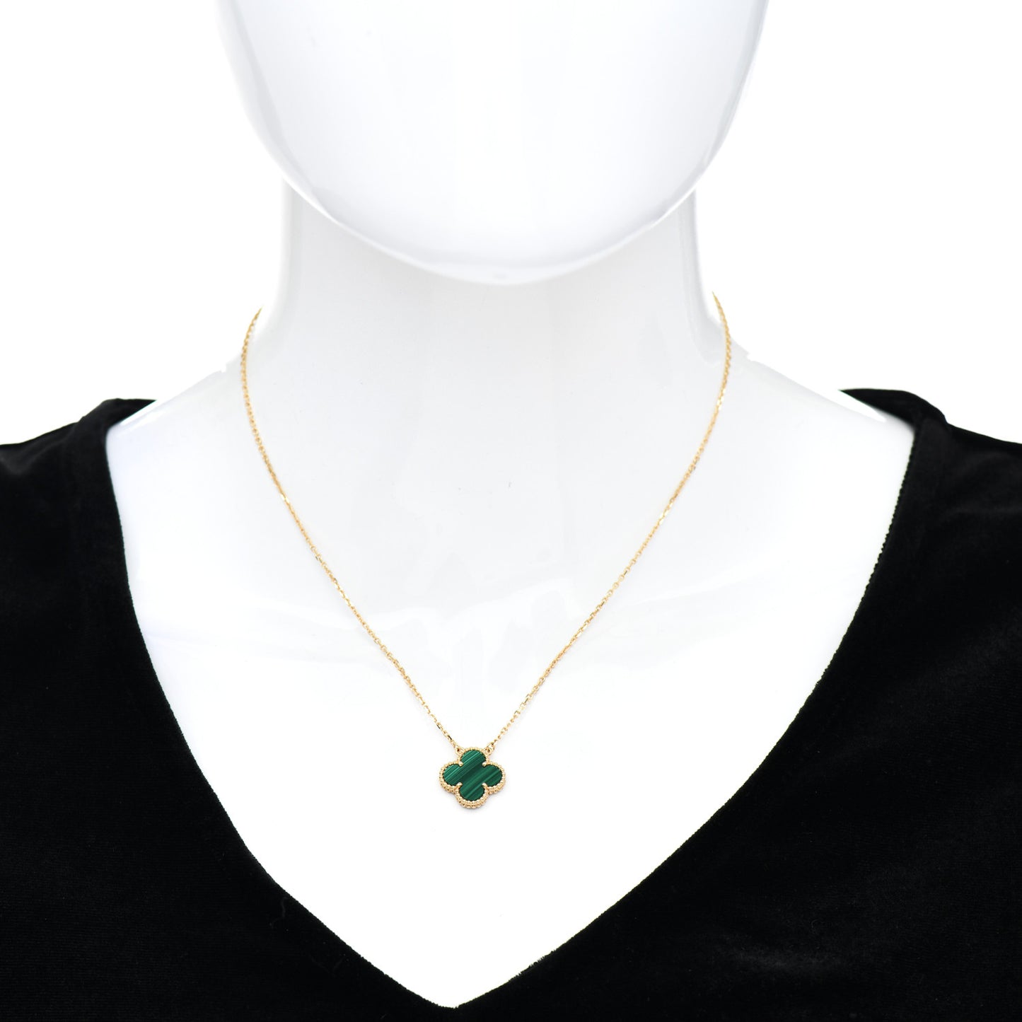 18K Yellow Gold Malachite Vintage Alhambra Pendant Necklace