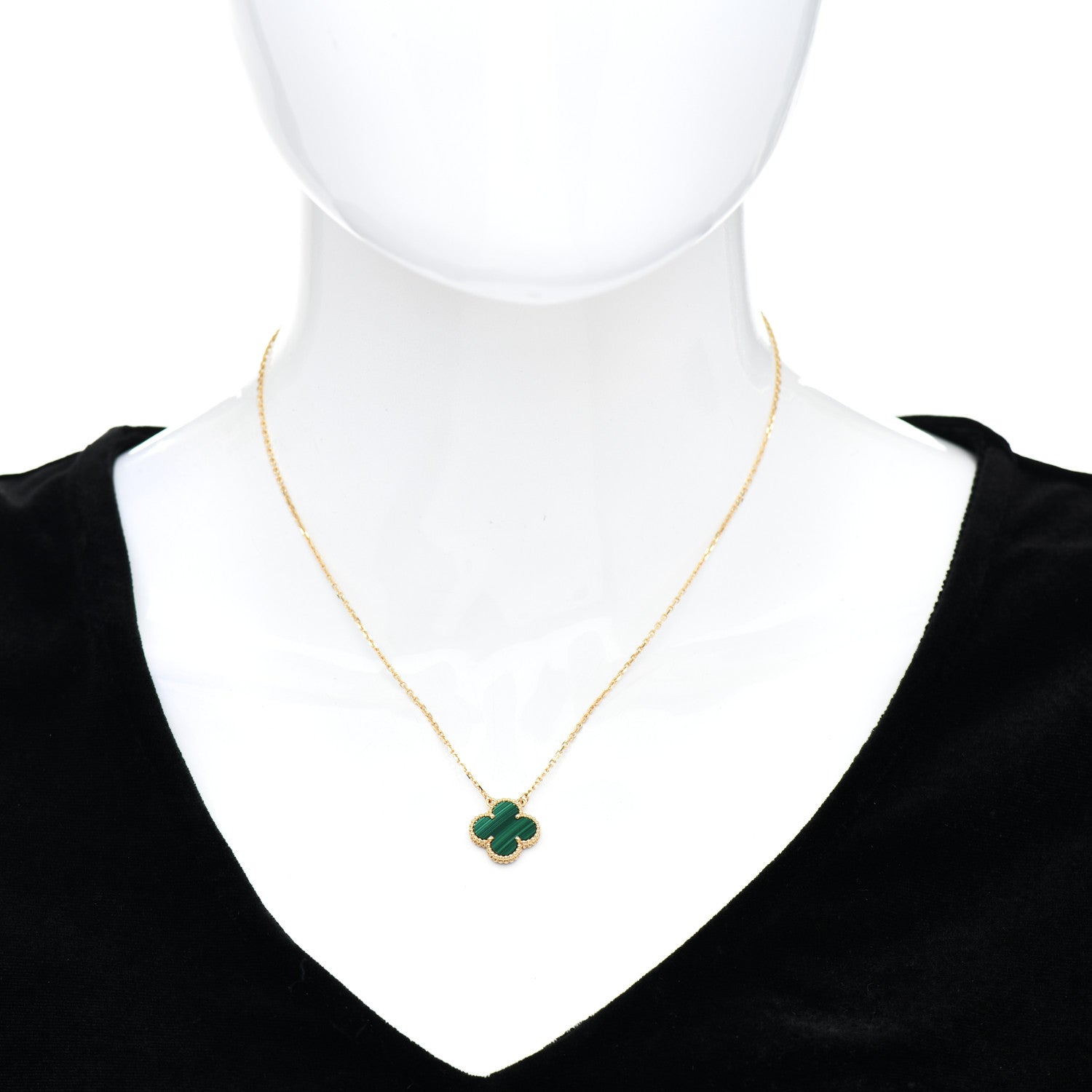 Van Cleef & Arpels 18K Yellow Gold Malachite Vintage Alhambra Pendant Necklace 2 of 6