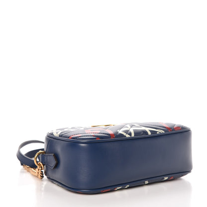 Gucci Calfskin Matelasse GucciGhost Small GG Marmont Chain Shoulder Bag Blue Agata Hibiscus Red 5 of 9