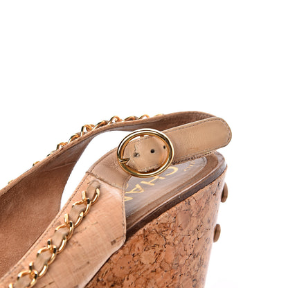 Chanel Cork Chain CC Wedge Sandals 37 Beige Clair 15 of 16