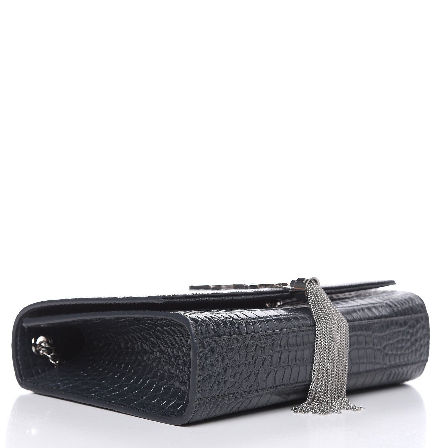 Saint Laurent Calfskin Crocodile Embossed Medium Classic Monogram Kate Tassel Satchel Storm 4 of 9
