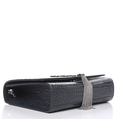 Saint Laurent Calfskin Crocodile Embossed Medium Classic Monogram Kate Tassel Satchel Storm 4 of 9