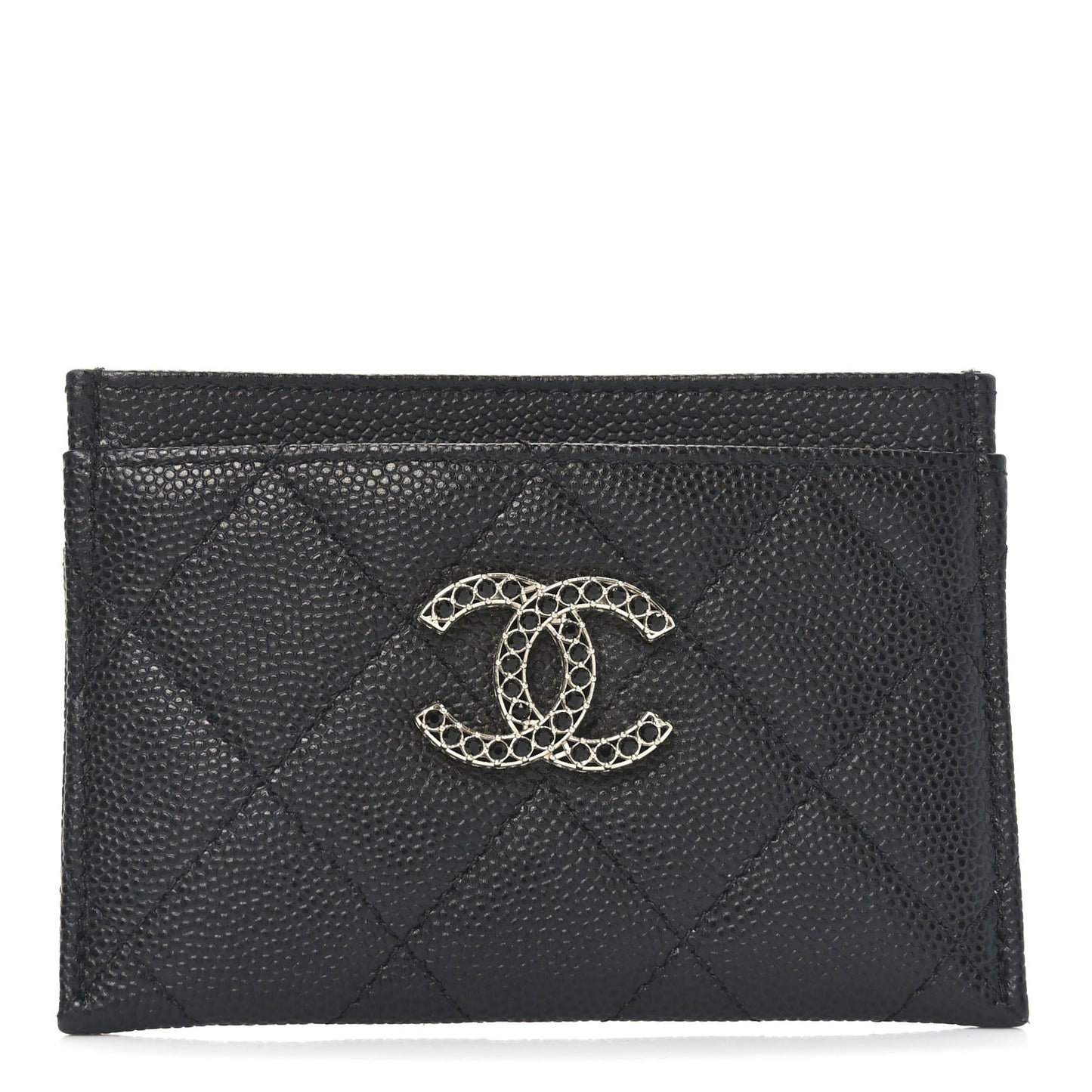 Shiny Caviar Quilted Strass CC Card Holder Black