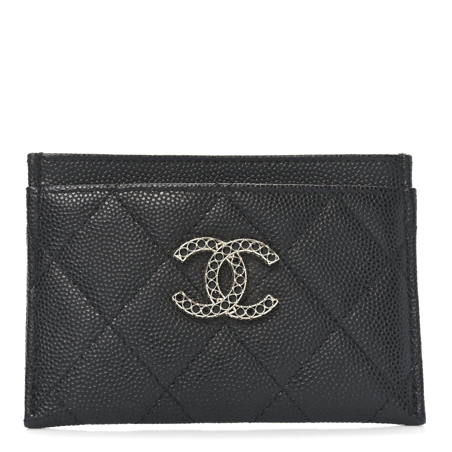 Chanel Shiny Caviar Quilted Strass CC Card Holder Black 1 of 9