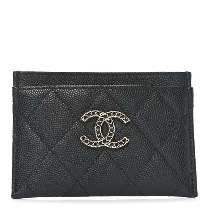 Chanel Shiny Caviar Quilted Strass CC Card Holder Black 1 of 9