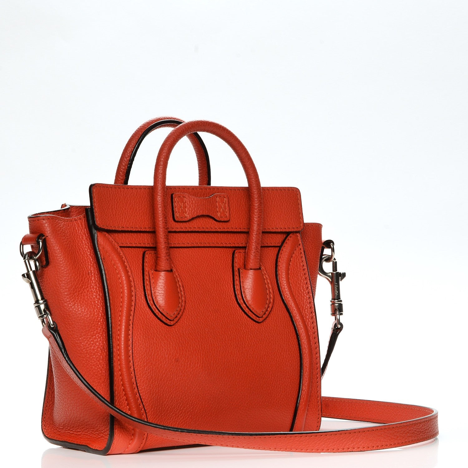 Celine Drummed Calfskin Nano Luggage Vermillion 3 of 11