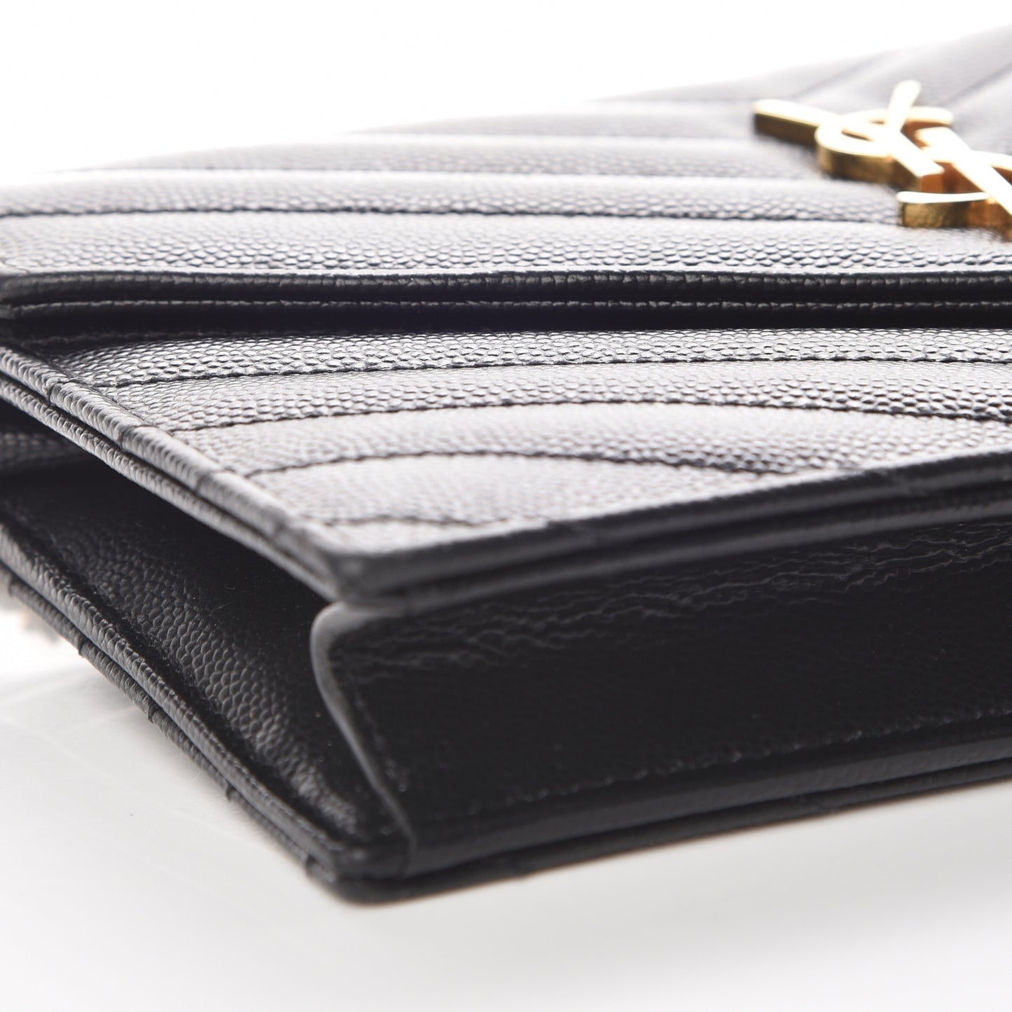 Grain De Poudre Matelasse Chevron Monogram Envelope Chain Wallet Black