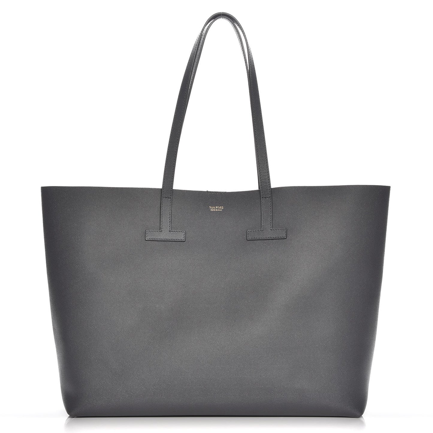 Grained Calfskin Large T Tote Light Grey