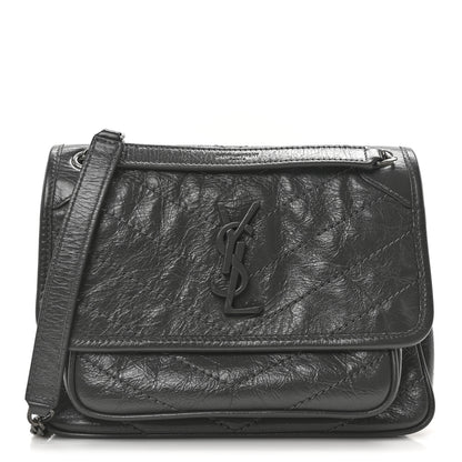 Saint Laurent Crinkled Calfskin Matelasse Monogram Baby Niki Chain Satchel Storm 1 of 10