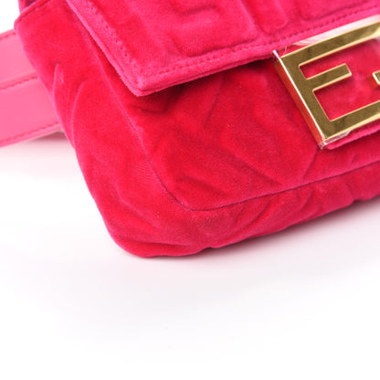 Fendi Velvet FF Embossed Hip Belt Baguette Bag Fuxia 8 of 9