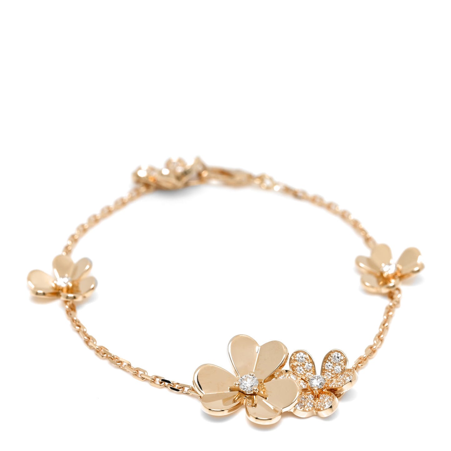 18K Yellow Gold Diamond Frivole 5 Flowers Bracelet