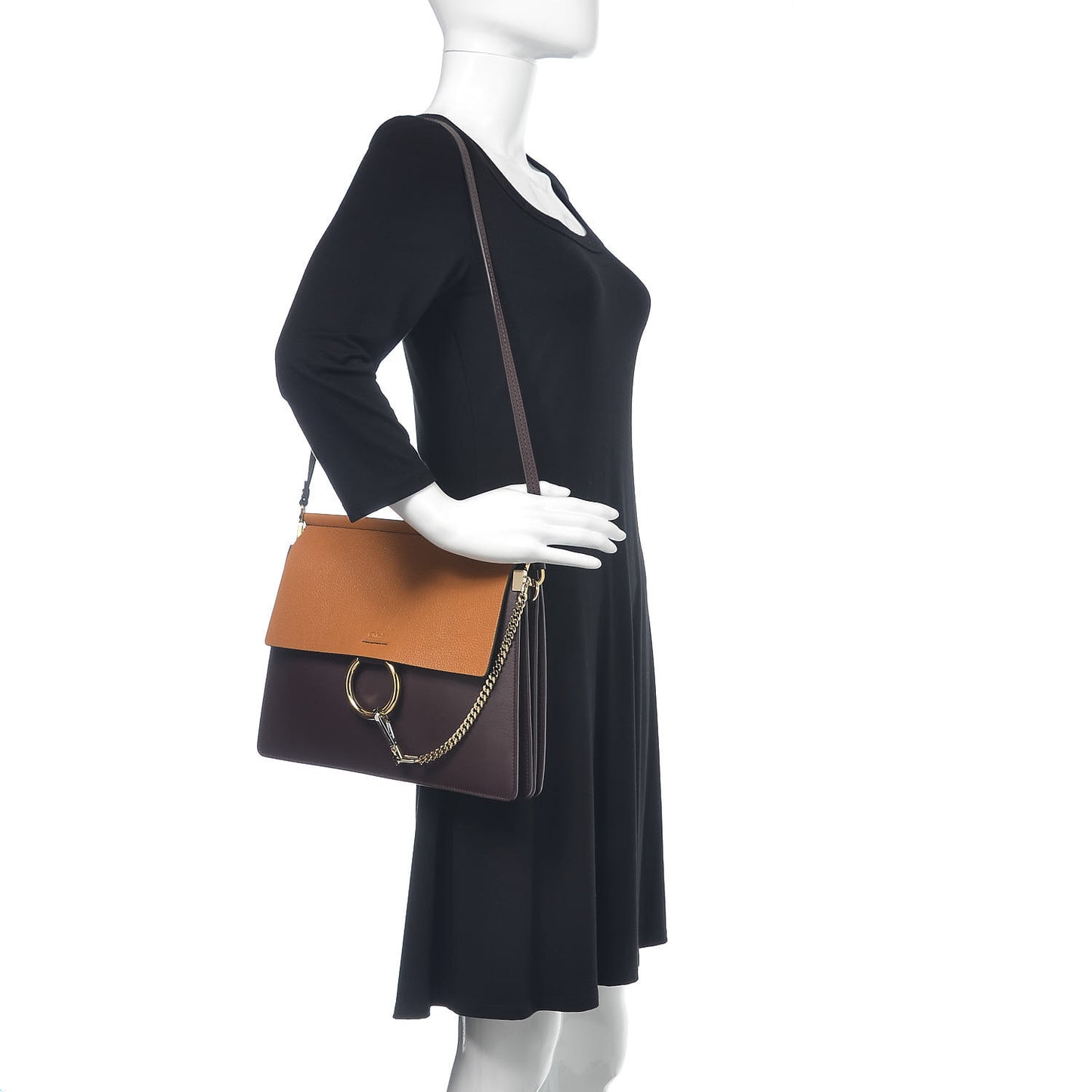 Goatskin Smooth Calfskin Medium Faye Shoulder Bag Brown Purple