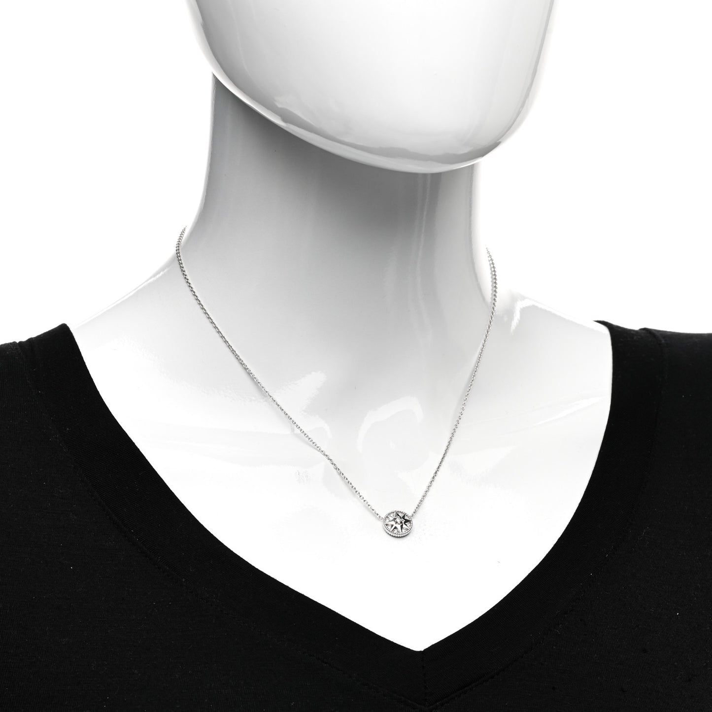 18K White Gold Diamond Rose Des Vents Necklace