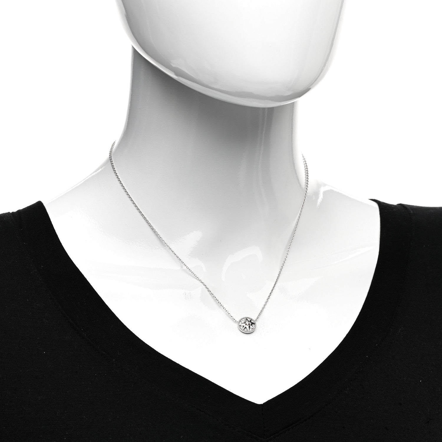 Christian Dior 18K White Gold Diamond Rose Des Vents Necklace 2 of 4