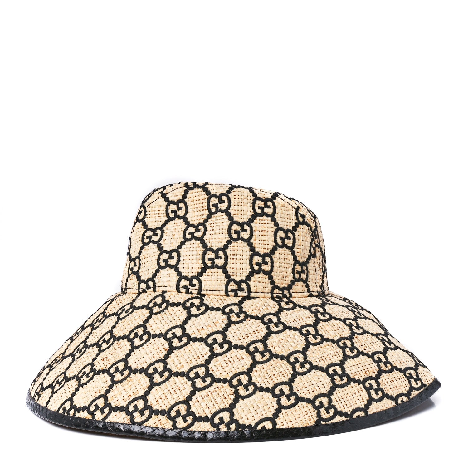 Gucci Raffia Elaphe GG Monogram Embroidered Wide Brim Hat Small Ivory Black 3 of 8