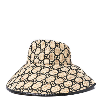Gucci Raffia Elaphe GG Monogram Embroidered Wide Brim Hat Small Ivory Black 3 of 8