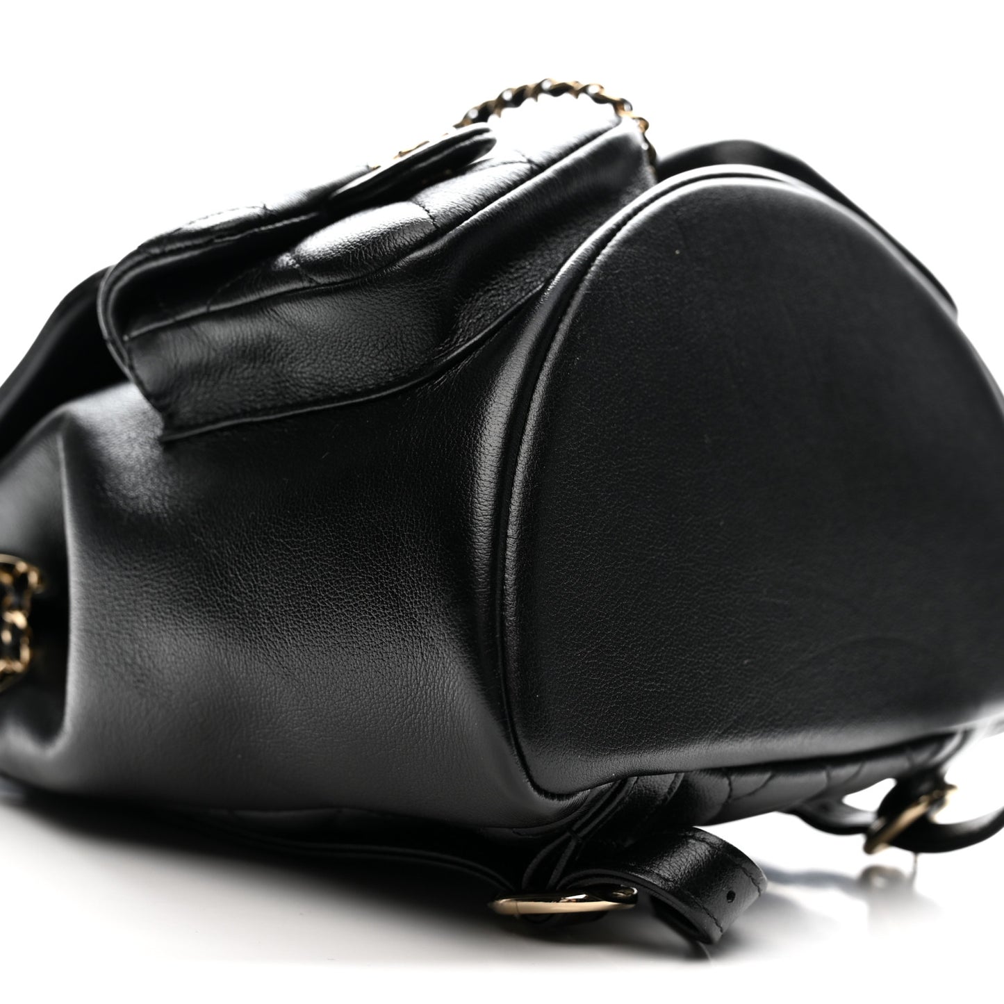 Shiny Caviar Quilted Medium Duma Pockets Drawstring Backpack Black