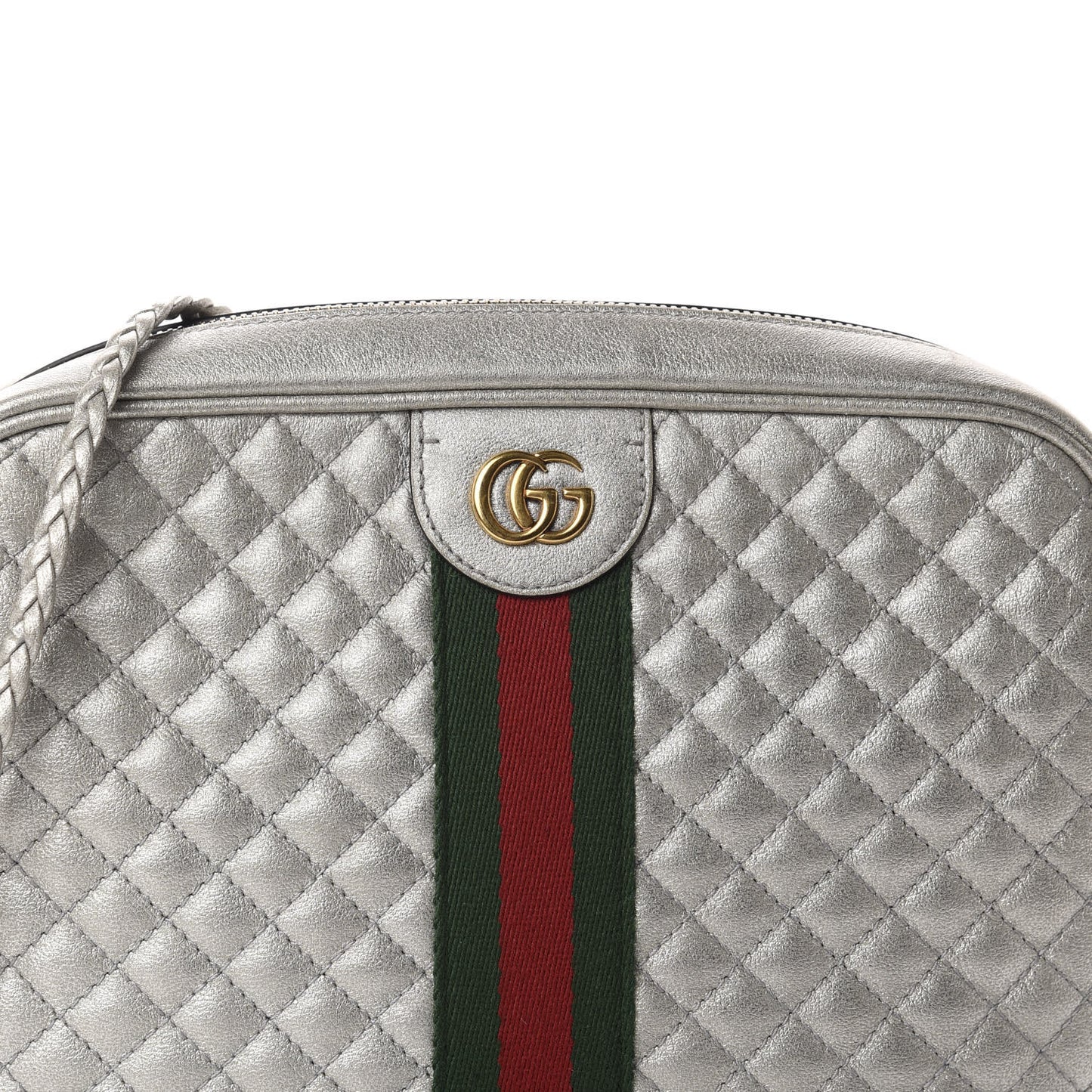 Laminated Nappa Web Trapuntata Small GG Shoulder Bag Argento