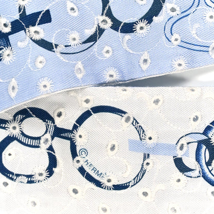 Hermes Silk Embroidered Do Re Boucles Broderie Anglaise Twilly Bleu White Marine 4 of 4