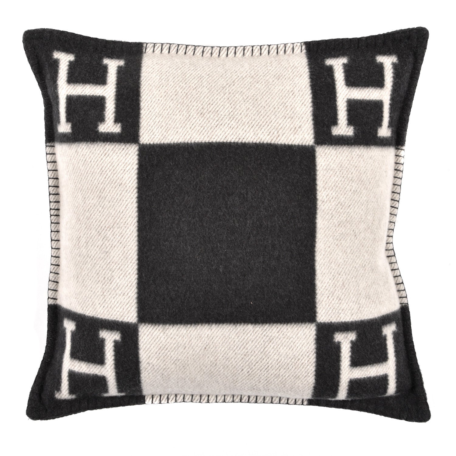 Hermes Wool Cashmere Avalon Pillow PM Ecru Gris Fonce 1 of 3