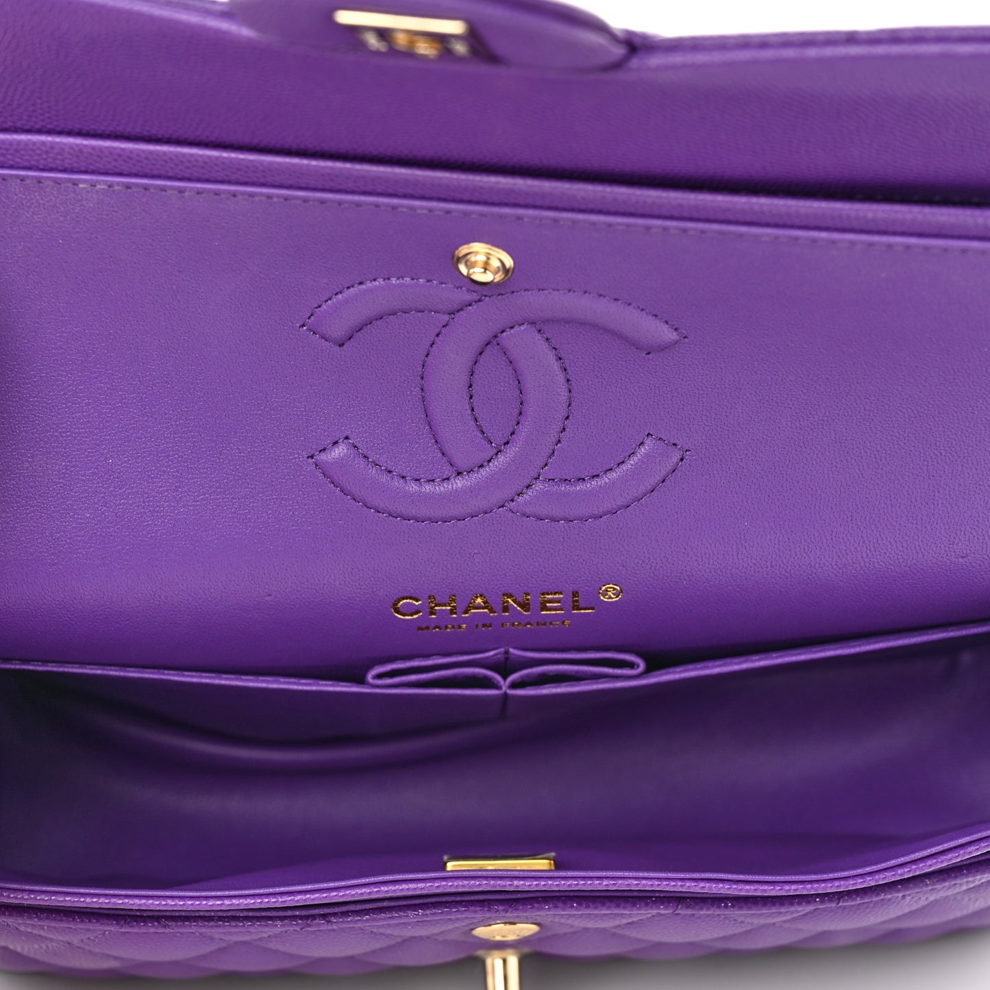 Caviar Quilted Small Double Flap Dark Purple