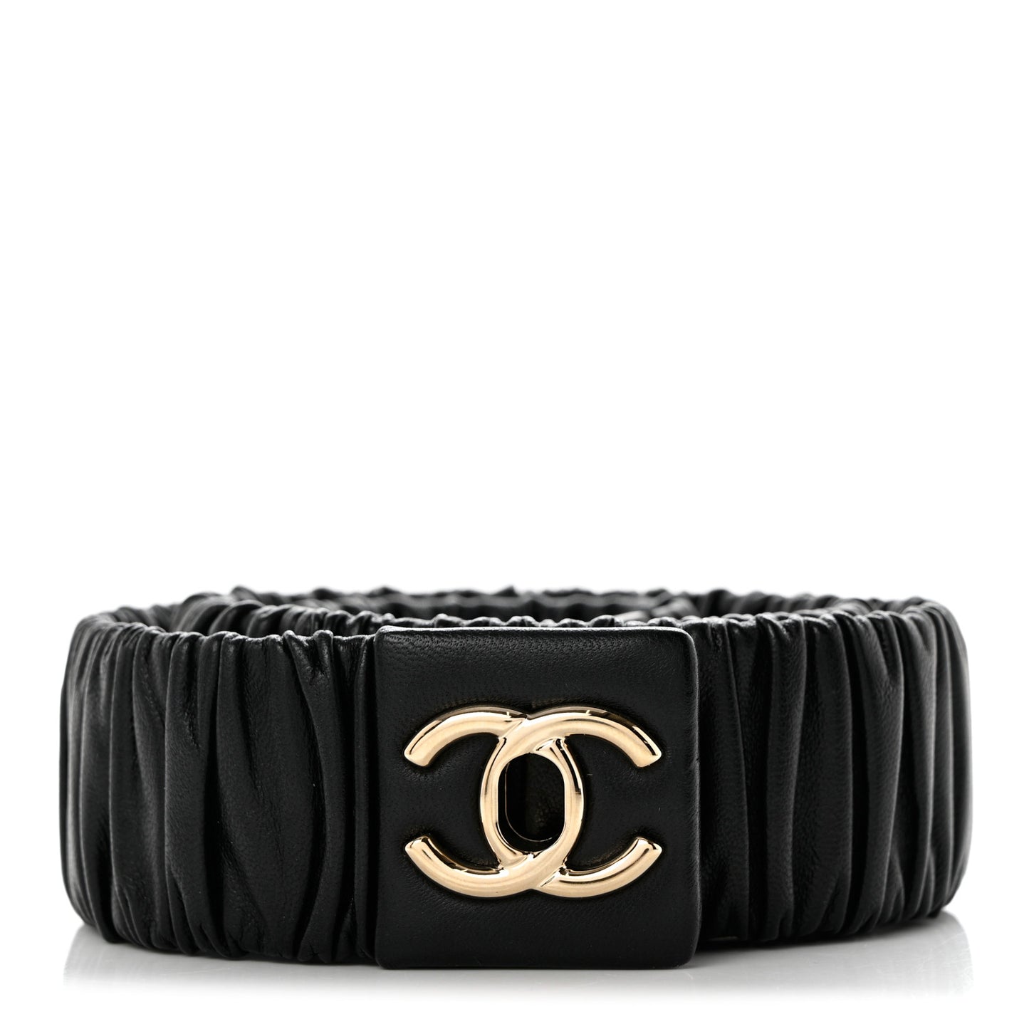 Lambskin Ruched Turn Lock CC Belt 80 32 Black