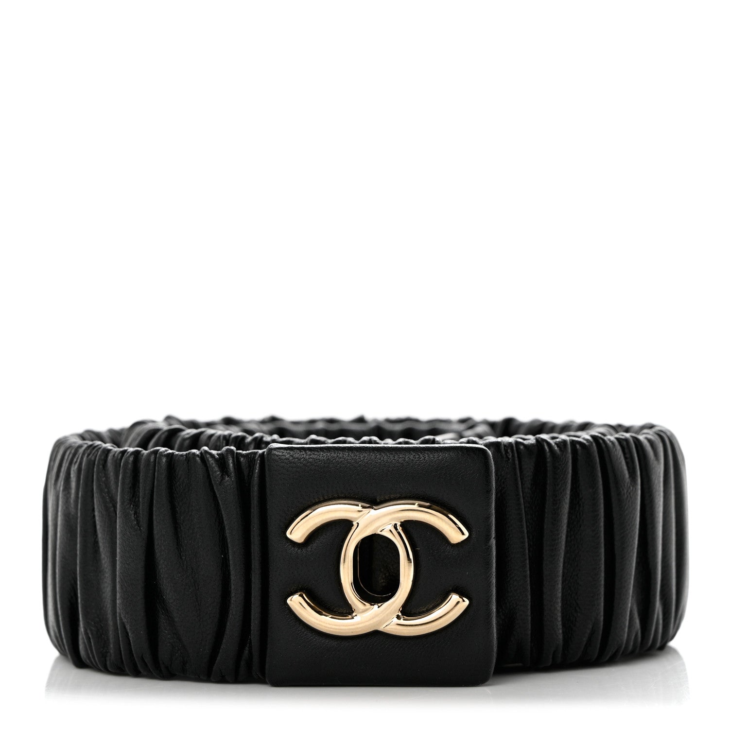 Chanel Lambskin Ruched Turn Lock CC Belt 80 32 Black 1 of 5