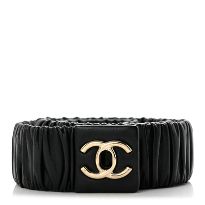 Chanel Lambskin Ruched Turn Lock CC Belt 80 32 Black 1 of 5