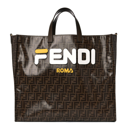Fendi X FILA Glazed Fabric FF 1974 Mania Large Shopping Tote Bag Mogano Panna White 1 of 13