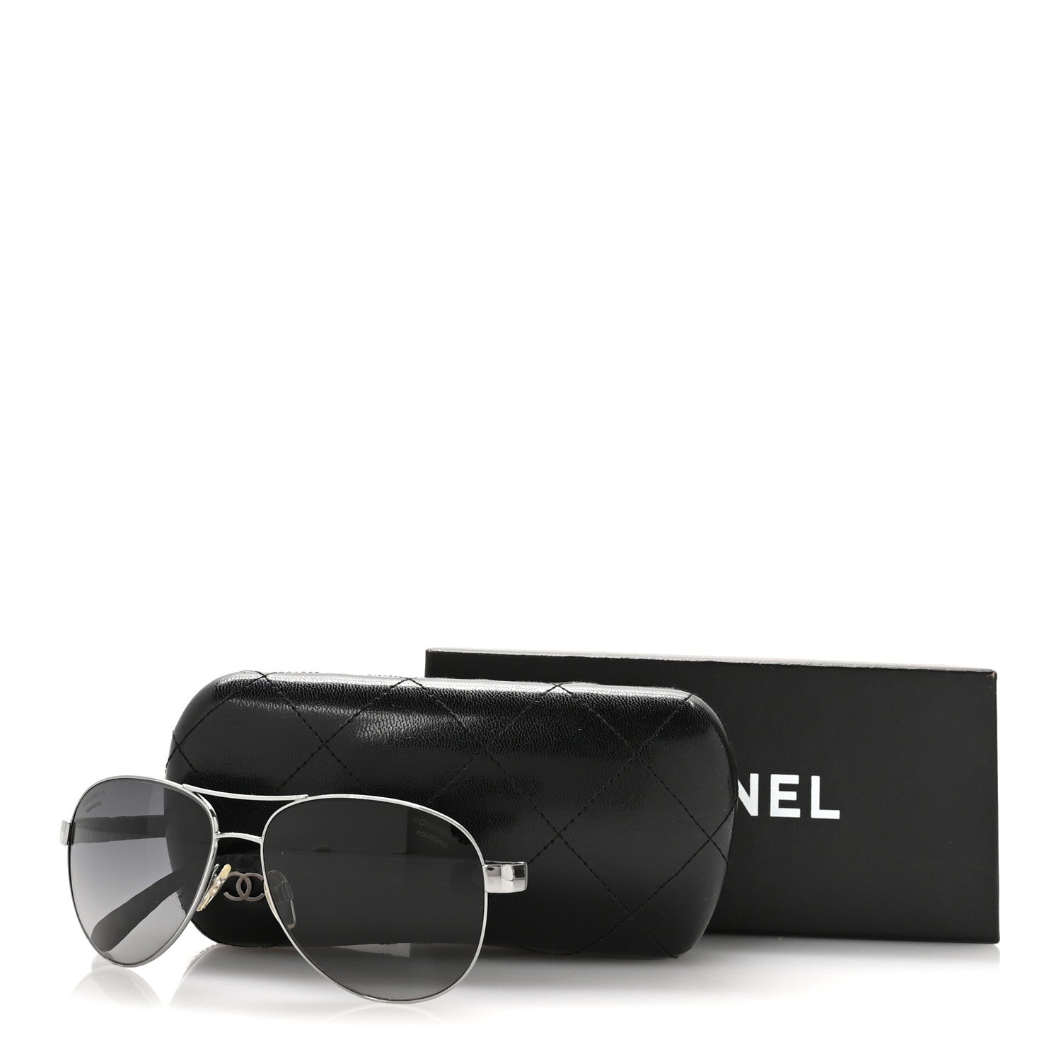 Chanel Metal Lambskin Quilted CC Pilot Summer Aviator Sunglasses 4204-Q Black Silver 8 of 9