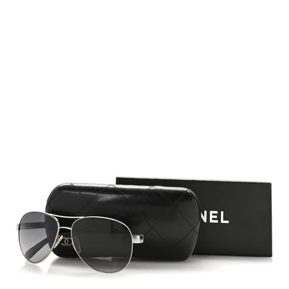 Chanel Metal Lambskin Quilted CC Pilot Summer Aviator Sunglasses 4204-Q Black Silver 8 of 9