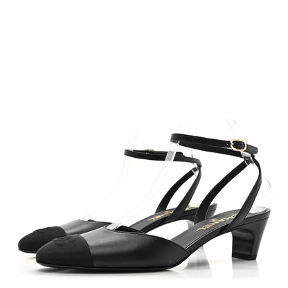 Chanel Lambskin Grosgrain Cap Toe CC Slingback Pumps 39.5 Black 3 of 9