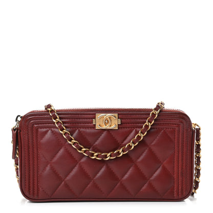 Chanel Lambskin Quilted Small Boy Clutch With Chain Dark Red 1 of 4