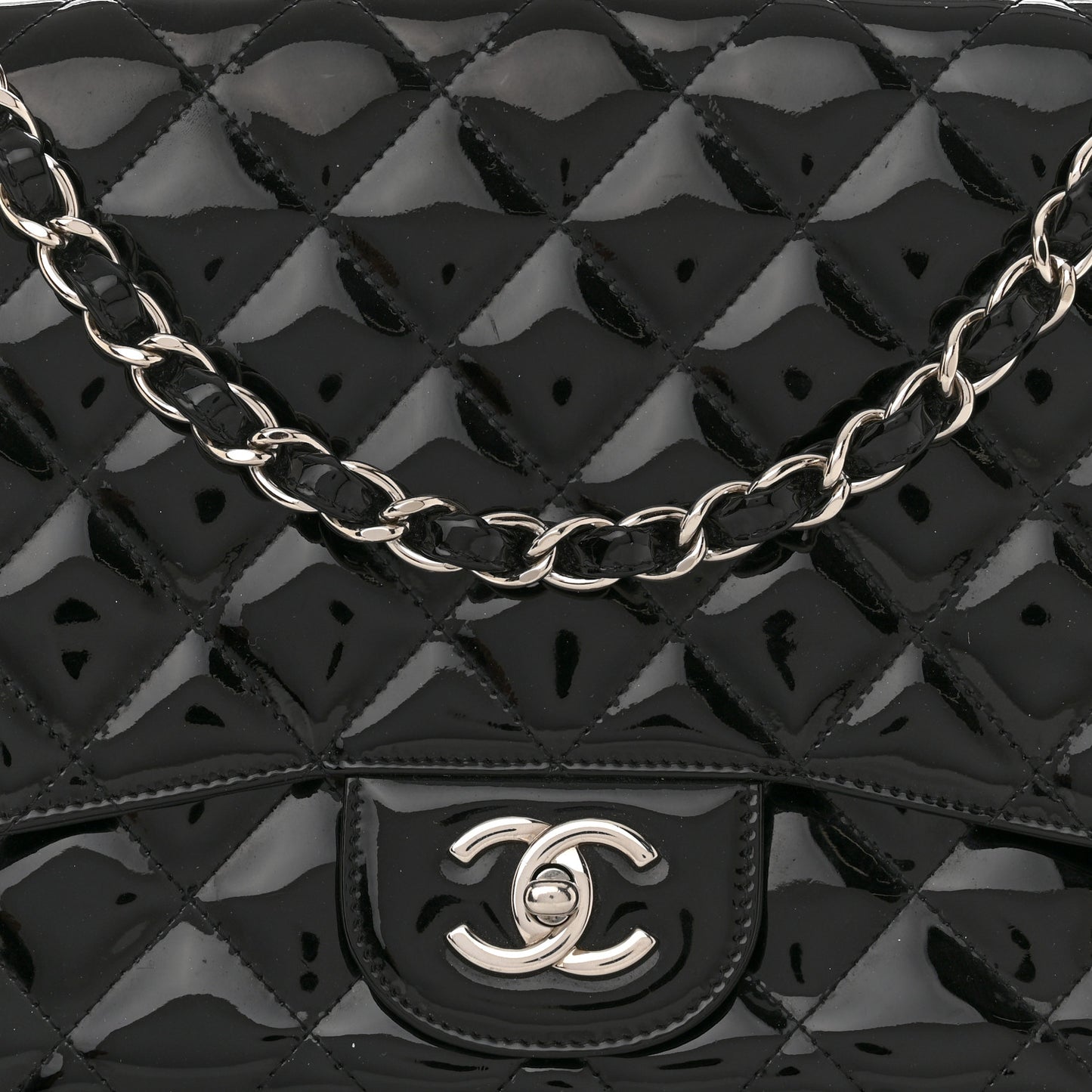 Patent Quilted Jumbo Single Flap Black