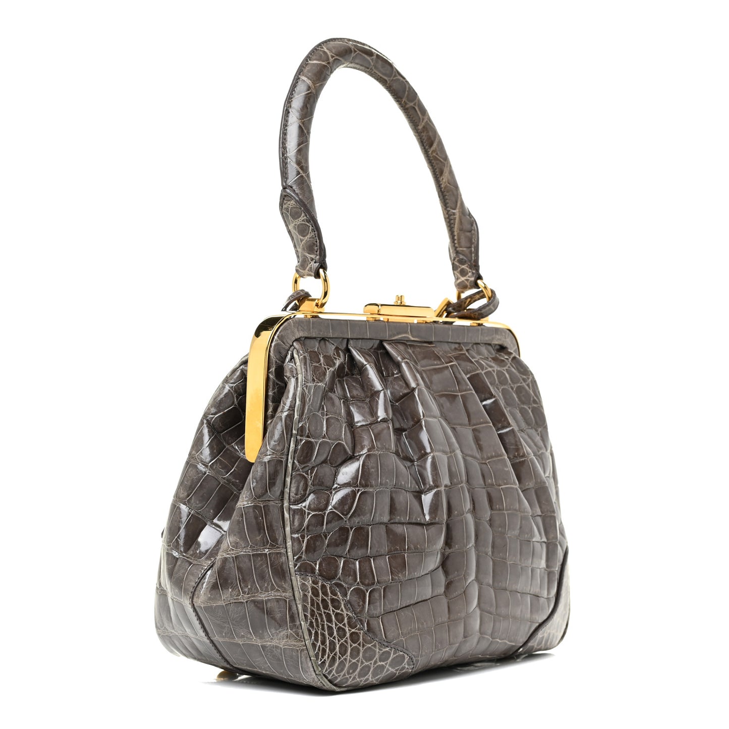 Crocodile Frame Shoulder Bag Grigio